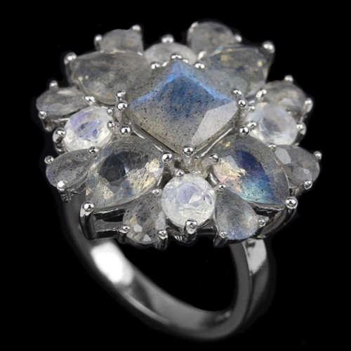 Natural Unheated Blue Fire Labradorite, Moonstone  Solid .925 S/ Silver Sz 5.5