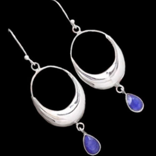 Natural Indian Sapphire Quartz Pear Shape Gemstone set in Solid .925 Sterling Silver Earrings