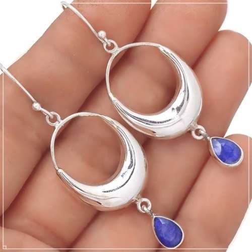 Natural Indian Sapphire Quartz Pear Shape Gemstone set in Solid .925 Sterling Silver Earrings