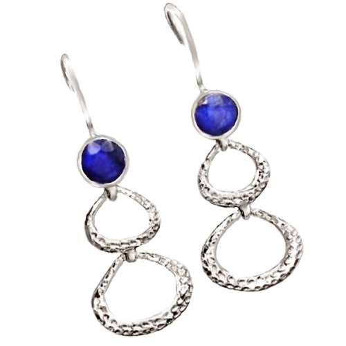 Trendy Indian Sapphire Quartz Gemstone Solid .925 Sterling Silver Earrings