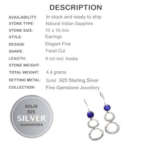 Trendy Indian Sapphire Quartz Gemstone Solid .925 Sterling Silver Earrings