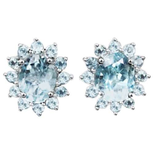 Breathtaking Genuine 8 X6 Mm Aaa Top Sky Blue Topaz Gemstone  .925 Sterling Silver Earrings