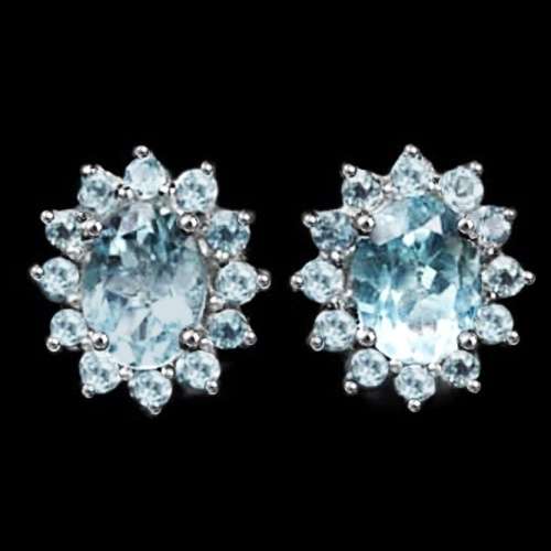 Breathtaking Genuine 8 X6 Mm Aaa Top Sky Blue Topaz Gemstone  .925 Sterling Silver Earrings