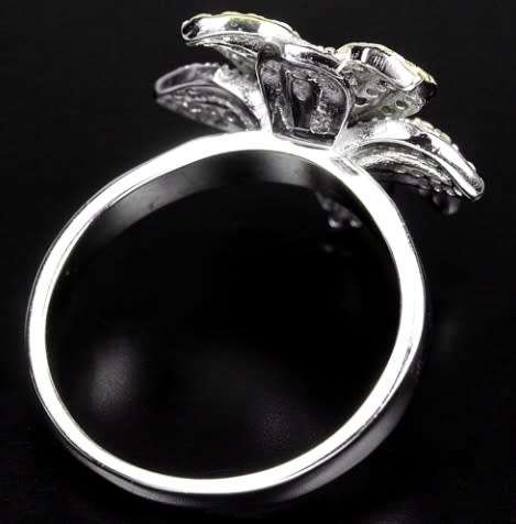 Two Tone AAA White Diamond Cut Cubic Zirconia Solid .925 Sterling Silver Ring Size 8 /Q