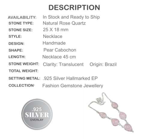 Pretty Feminine Pink Rose Quartz Necklace .925 Sterling Silver