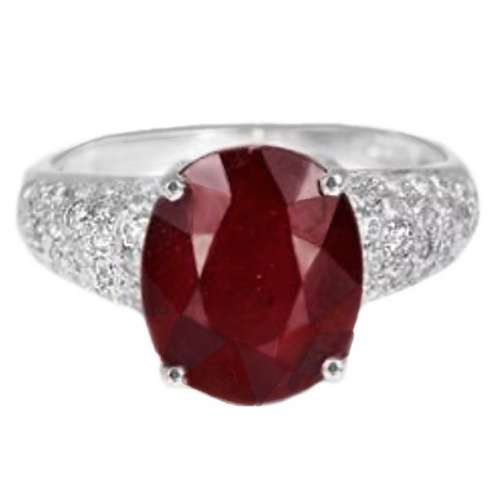 Natural Ruby and White Cubic Zirconia Gemstone set in Solid .925 Sterling Silver Ring Size US 6.25