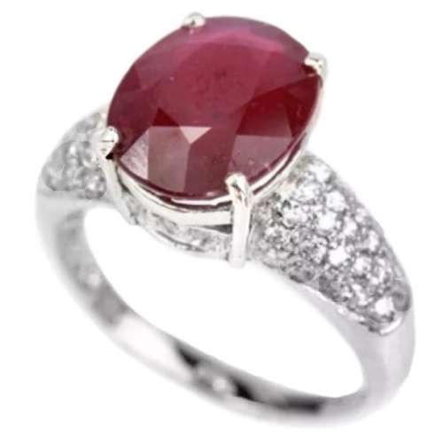 Natural Ruby and White Cubic Zirconia Gemstone set in Solid .925 Sterling Silver Ring Size US 6.25