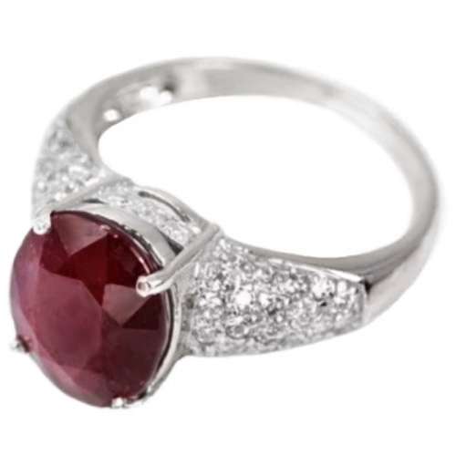 Natural Ruby and White Cubic Zirconia Gemstone set in Solid .925 Sterling Silver Ring Size US 6.25