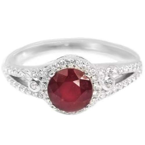 Natural Ruby and White Cubic Zirconia Gemstone Solid .925 Sterling Silver Ring Size US 6 or M