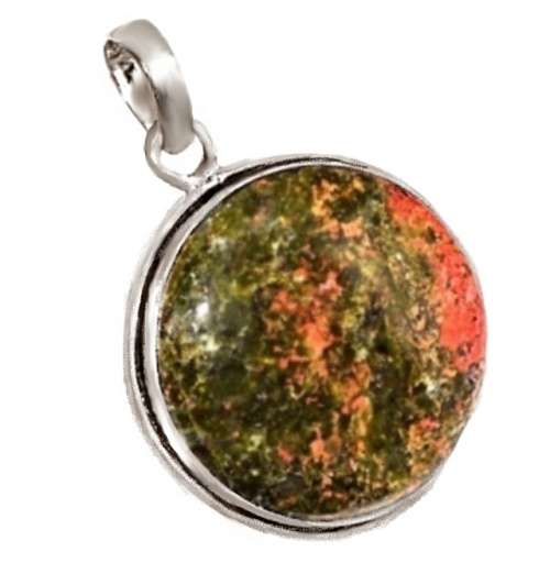 Natural Unakite Cabochon .925 Silver Pendant