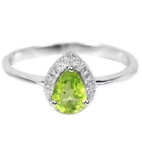Natural Unheated Peridot and White CZ Gemstone set in Solid .925 Sterling Silver Ring Size 8 / Q
