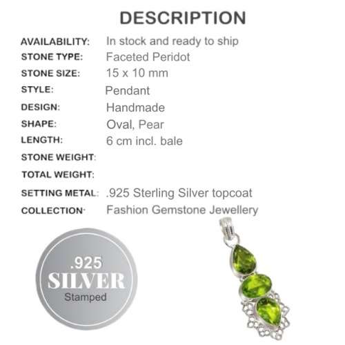 Victorian Flair Peridot Gemstone .925 Silver Pendant