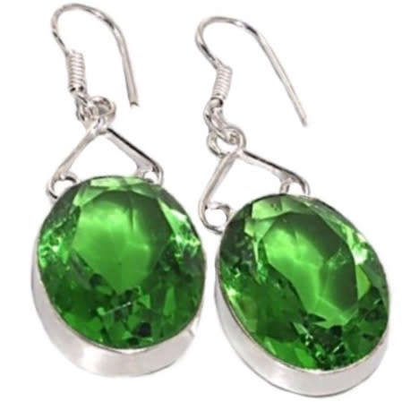 Peridot Oval Gemstone set in .925 Sterling Silver Plated Handmade Earrings