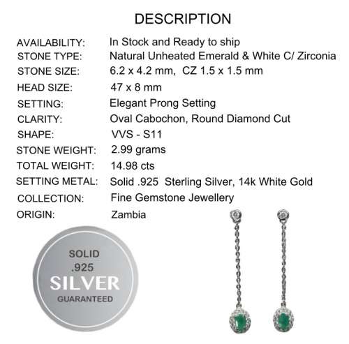 Breathtaking AAA Natural Zambian Emerald, White CZ Solid .925 Sterling Silver Earrings