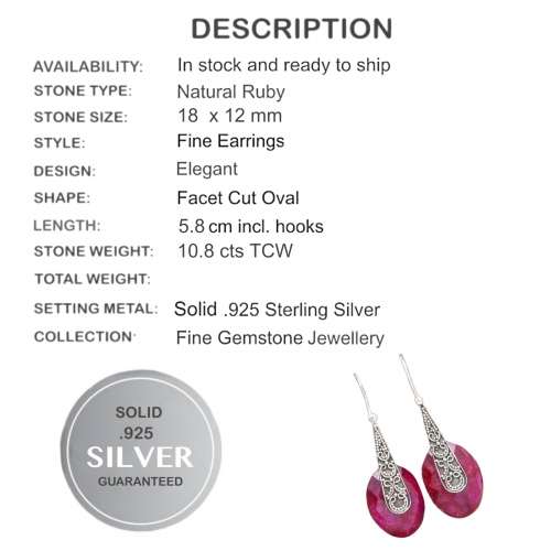 Natural Indian Ruby Oval Gemstone Solid .925 Sterling Silver Earrings