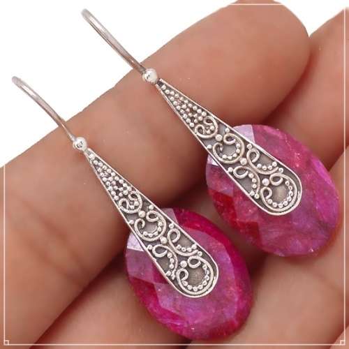 Natural Indian Ruby Oval Gemstone Solid .925 Sterling Silver Earrings