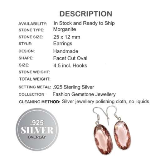 Faceted Morganite Oval .925 Silver Earrings