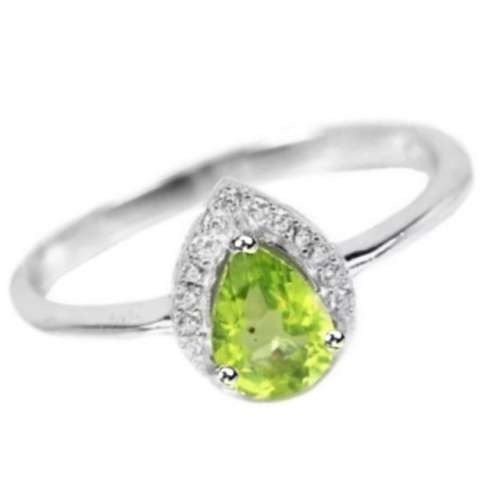 Natural Unheated Peridot and White CZ Gemstone set in Solid .925 Sterling Silver Ring Size 8 / Q