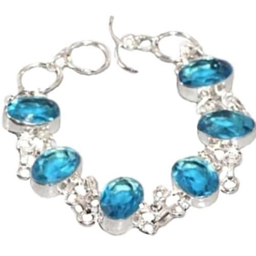 Striking Beauty Handmade Stunning Blue Topaz Gemstone.925 Silver Bracelet