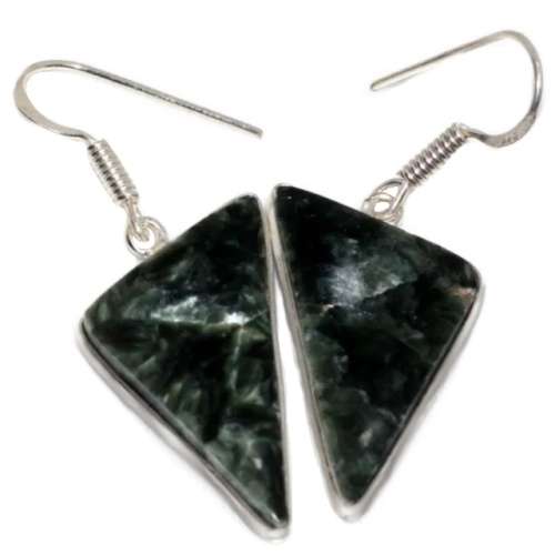 Natural Seraphinite Gemstone .925 Sterling Silver Earrings