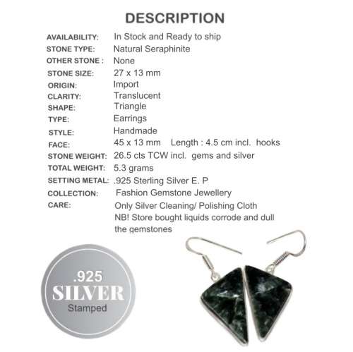 Natural Seraphinite Gemstone .925 Sterling Silver Earrings