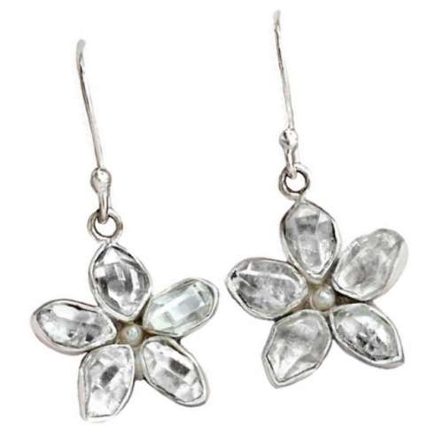 Natural Floral Herkimer Diamond Solid .925 Sterling Silver Dangling Earrings