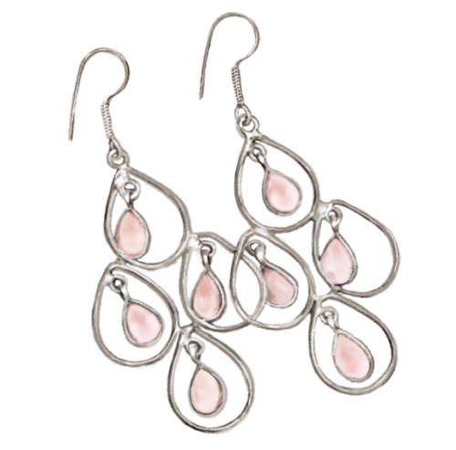 Beautiful Natural Pink Rose Quartz Solid .925 Sterling Silver Earrings