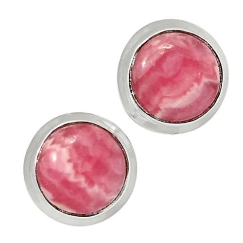 Natural Rhodochrosite Round Gemstone in Solid .925 Sterling Silver Stud Earrings