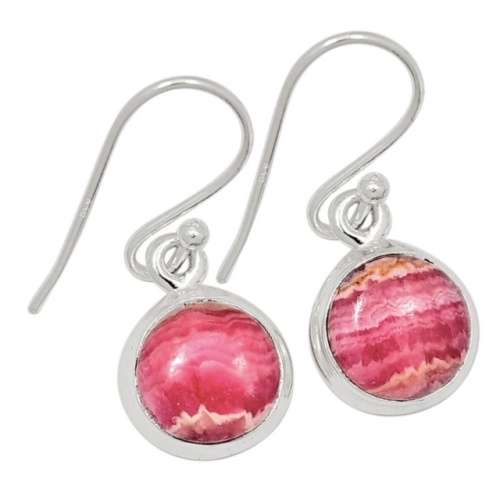 Natural Rhodochrosite Round Gemstone set in Solid .925 Sterling Silver Dainty Drop Dangle Earrings