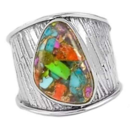 Natural  Multi - Copper Turquoise Solid .925 Sterling Silver Ring Size 8.5