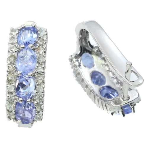 Rare Natural Unheated Tanzanite and White Topaz Gemstone Solid .925 Silver & White Gold Earrings