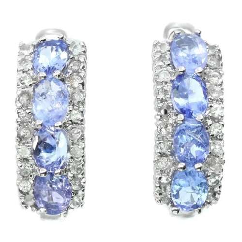 Rare Natural Unheated Tanzanite and White Topaz Gemstone Solid .925 Silver & White Gold Earrings