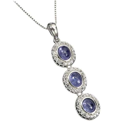 Rare Earth Mined Unheated Tanzanite AAA White Cubic Zirconia  Solid .925 Silver Necklace