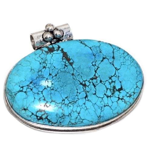 Asymmetrical Natural Blue Turquoise Gemstone set in 925 Sterling Silver Plated Handmade Pendant