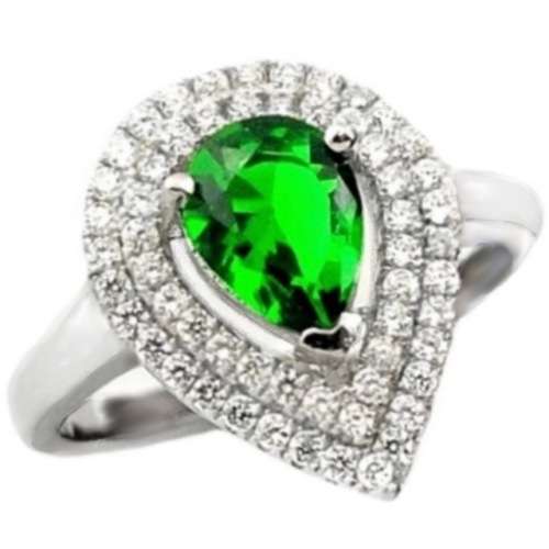 5.15 cts Beautiful Russian Nano Emerald , White Topaz in Solid .925 Sterling Silver Size 7 or O