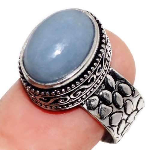 Natural Peruvian Angelite Gemstone set in 925 Sterling Silver Plated Handmade Ring Size 8.5 or Q 1/2