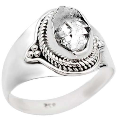 Natural Herkimer Diamond set in Solid Sterling Silver Ring Size US 8.5 or Q1/2