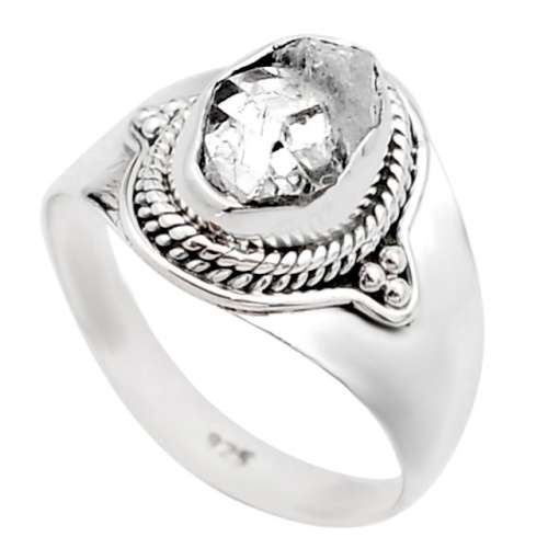 Natural Herkimer Diamond set in Solid Sterling Silver Ring Size US 8.5 or Q1/2