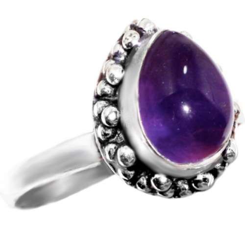 Natural Purple Amethyst Pear Gemstone .925 Sterling Silver Plated Dainty Ring Size US 8.5 / Q 1/2
