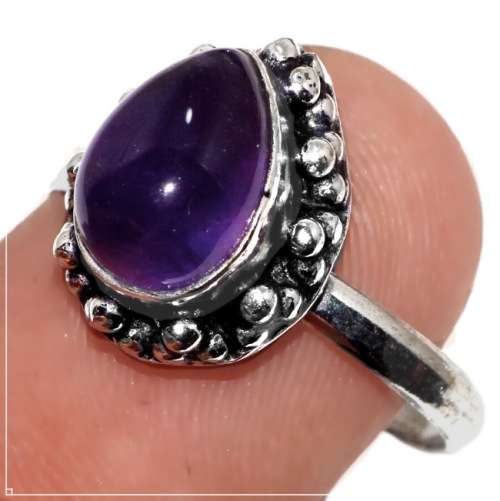 Natural Purple Amethyst Pear Gemstone .925 Sterling Silver Plated Dainty Ring Size US 8.5 / Q 1/2