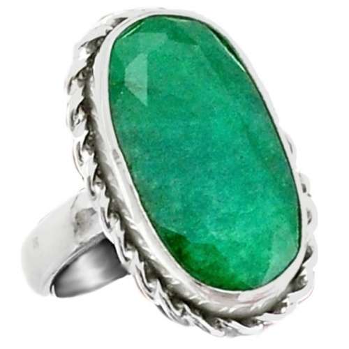 Antique Style Natural Indian Emerald Oval Gemstone Solid .925 Silver Ring Size 7 or O