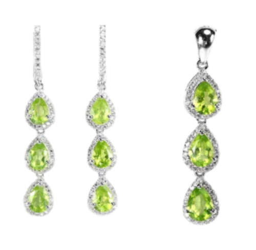 Natural Unheated Peridot and White CZ Gemstone set in Solid .925 Sterling Silver Ring Size 8 / Q