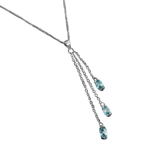 Dainty Natural Unheated Apatite Gemstone Solid .925 Silver 14K White Gold Necklace
