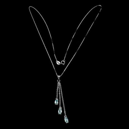 Dainty Natural Unheated Apatite Gemstone Solid .925 Silver 14K White Gold Necklace