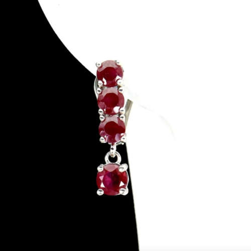 Deluxe Natural Red Pink Ruby and White CZ Gemstone Set in Solid .925 Sterling Silver Necklace