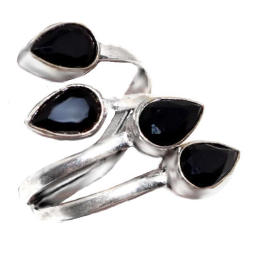 Handmade Black Onyx Gemstone .925 Silver Ring Free Size Adjustable