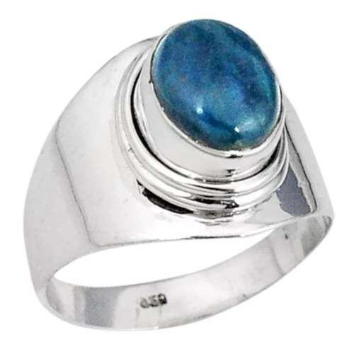4.16 cts Natural Blue Apatite (Madagascar) Oval Gemstone in Solid .925 Sterling Silver Ring Size 8