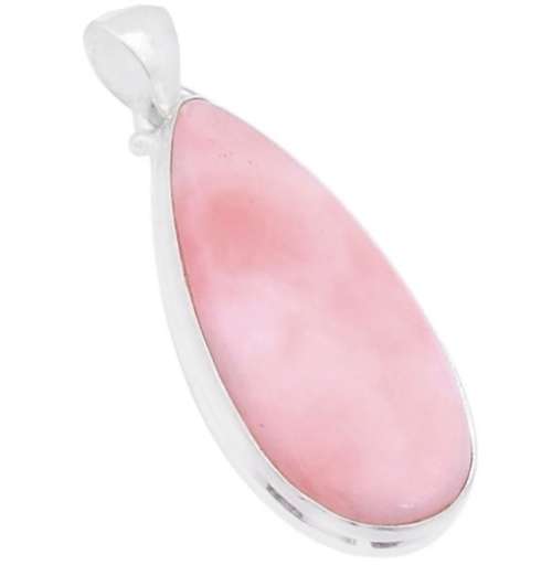 Natural Peruvian Pink Opal Pear Shape Gemstone set in Solid .925 Sterling Silver Pendant
