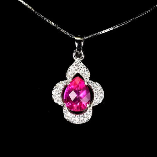 Natural Pink Topaz and White Cubic Zirconia Solid .925 Sterling Silver 14K White Gold Stud Earrings