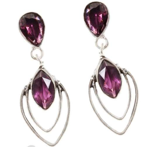 Modern Purple Amethyst Oval .925 Silver Stud Earrings